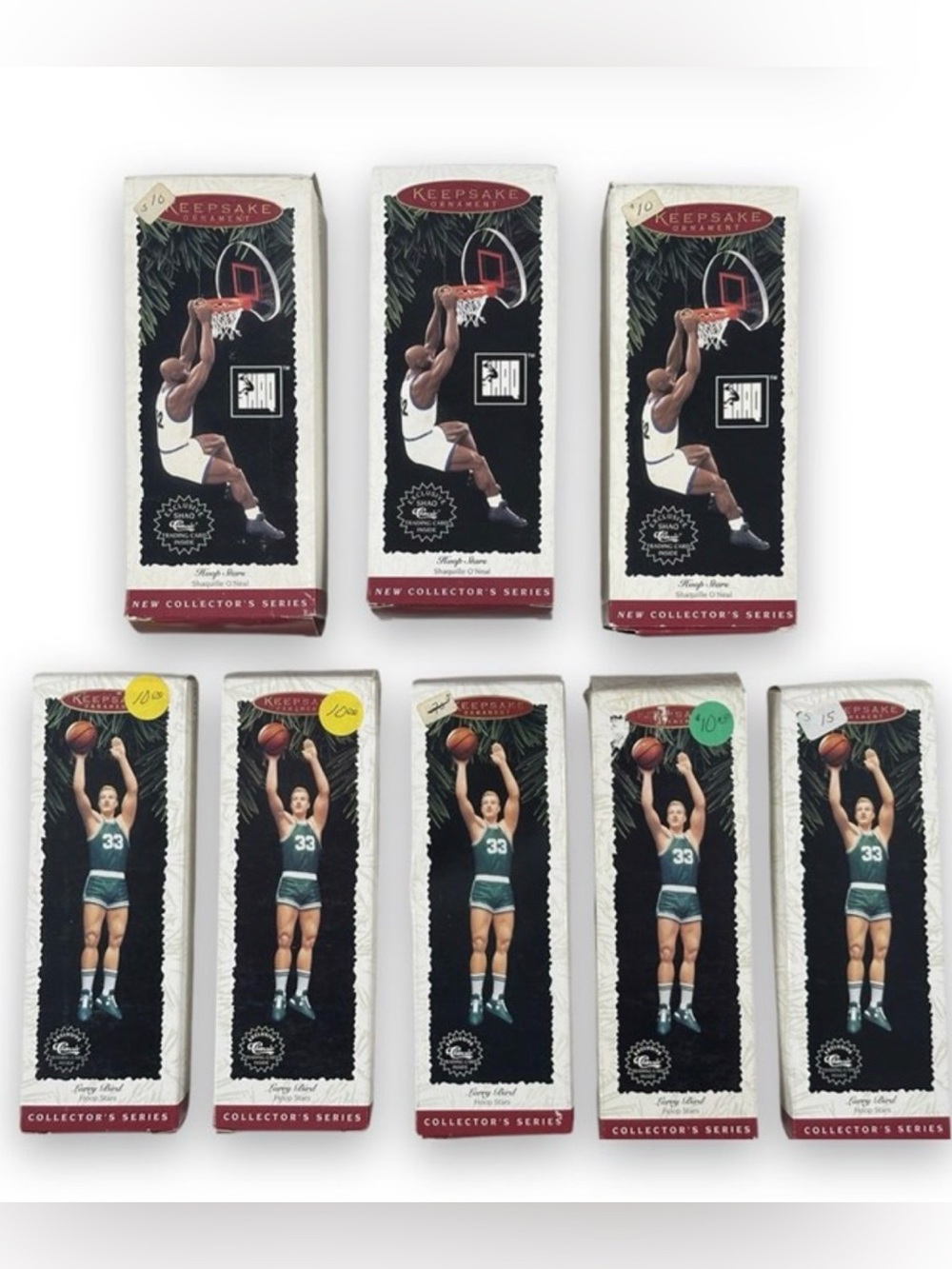 1995 Shaquille O'Neal & Larry Bird Hallmark Keepsake Ornament Lot 8 Pcs.